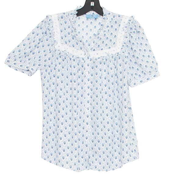 CeCe Top Boho Cottage Grandma Coquette Fairy Milkmaid Prairie Button Blue Small - Picture 6 of 6